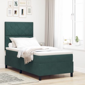 Cama con Somier y Colchón Verde Oscuro de 100x200 cm en Terciopelo de , Camas y somieres - Ref: Foro24-3339881, Precio: 362,0...