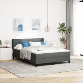 Cama con box spring y colchón gris oscuro 140x200 cm de tela, Diseño de cabecero de líneas gris oscuro 140 cm de tela de , Ca...