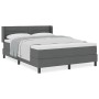Cama con box spring y colchón gris oscuro 140x200 cm de tela, Diseño de cabecero de líneas gris oscuro 140 cm de tela de , Ca...
