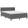 Cama con box spring y colchón gris oscuro 140x200 cm de tela, Diseño de cabecero de líneas gris oscuro 140 cm de tela de , Ca...