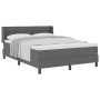 Cama con somier y colchón gris oscuro 160x200 cm tela, Diseño de cabecero líneas gris oscuro 160 cm tela de , Camas y somiere...
