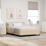 Cama con Base con Colchón Crema 160x200 cm Tela, Cabecero con Diseño de Líneas Crema 160 cm Tela de , Camas y somieres - Ref:...