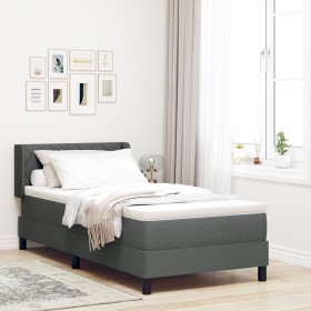 Cama con box spring y colchón gris oscuro 90x190 cm tela, Diseño de cabecero con bloques de diamante gris oscuro 90 cm tela d...
