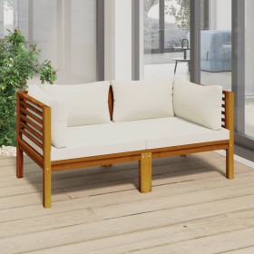 Sofá de jardín de 2 plazas con cojín crema madera de acacia de vidaXL, Conjuntos de jardín - Ref: Foro24-3086931, Precio: 341...