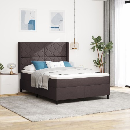 Cama Box Spring  con colchón y LED Marrón Oscuro 140x200 cm Tela | Foro24.es | Tu tienda online para hogar, jardín y más Foro24.es