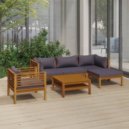 Muebles de jardín 6 pzas cojines madera maciza de acacia de vidaXL, Conjuntos de jardín - Ref: Foro24-3086896, Precio: 754,36...