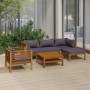 Muebles de jardín 6 pzas cojines madera maciza de acacia de vidaXL, Conjuntos de jardín - Ref: Foro24-3086896, Precio: 754,36...