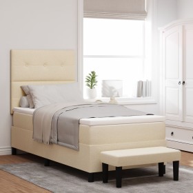 Cama con Somier con Colchón y Banco Crema 90x190 cm Tela de , Camas y somieres - Ref: Foro24-3344035, Precio: 375,49 €, Descu...