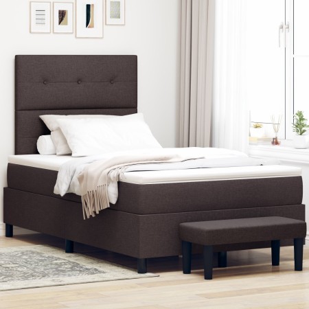 Cama con caja de resortes con colchón y banco marrón oscuro 120x190 cm tela | Foro24.es | Tu tienda online para hogar, jardín y más Foro24.es