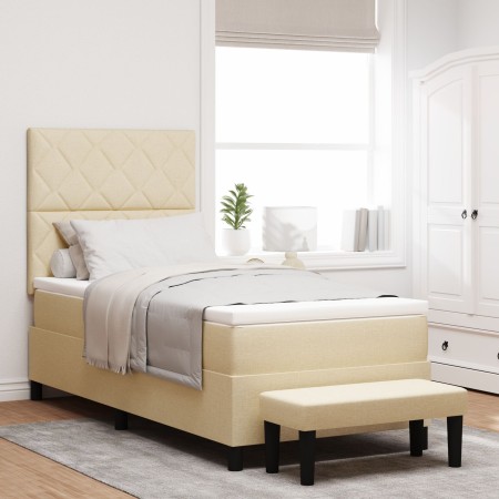 Cama con Caja de Primavera con Colchón y Banco Crema 90x190 cm Tela de , Camas y somieres - Ref: Foro24-3344112, Precio: 380,...