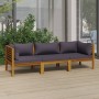 Sofá de jardín de 3 plazas con cojín madera maciza de acacia de vidaXL, Conjuntos de jardín - Ref: Foro24-3086900, Precio: 36...
