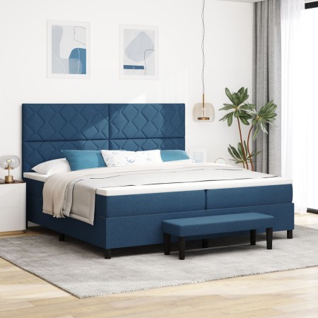 Cama con Somier, Colchón y Banco Azul 200x200 cm Tela | Foro24.es | Tu tienda online para hogar, jardín y más Foro24.es