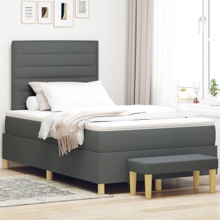 Cama con Base de Resortes con Colchón y Banco Gris Oscuro 120x190 cm Tela | Foro24.es | Tu tienda online para hogar, jardín y más Foro24.es