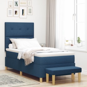 Cama Box Spring con colchón y banco azul 90x190 cm de tela de , Camas y somieres - Ref: Foro24-3344267, Precio: 341,96 €, Des...