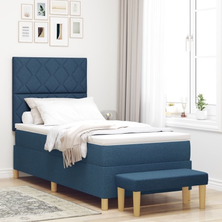 Cama con Base de Muelles con Colchón y Banco Azul 90x200 cm Tela | Foro24.es | Tu tienda online para hogar, jardín y más Foro24.es