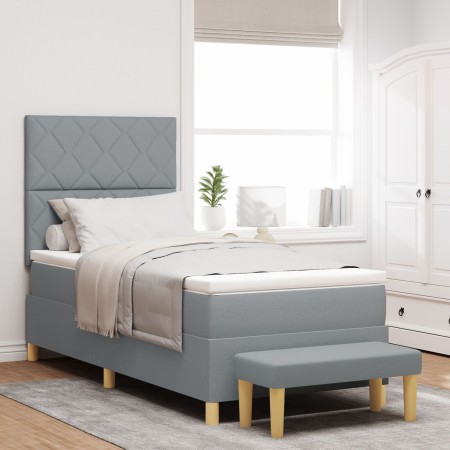 Cama con Box Spring con Colchón y Banco Gris claro 100x200 cm Tela | Foro24.es | Tu tienda online para hogar, jardín y más Foro24.es