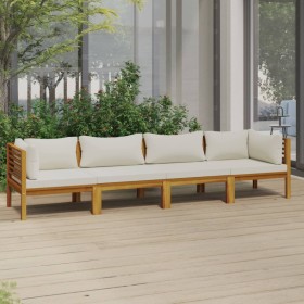 Sofá de jardín de 4 plazas con cojín crema madera de acacia de vidaXL, Conjuntos de jardín - Ref: Foro24-3086933, Precio: 732...