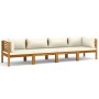 Sofá de jardín de 4 plazas con cojín crema madera de acacia de vidaXL, Conjuntos de jardín - Ref: Foro24-3086933, Precio: 732...