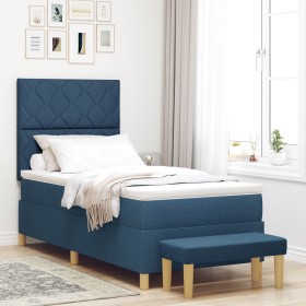 Comprar Cama con Box Spring y Banco Azul 100x200