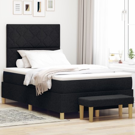 Cama muelles de caja con colchón y banco negro 120x190 cm tela de , Camas y somieres - Ref: Foro24-3344361, Precio: 417,97 €,...