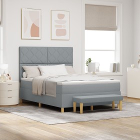 Cama con Base de Resorte con Colchón y Banco Gris Claro 140x190 cm Tela de , Camas y somieres - Ref: Foro24-3344373, Precio: ...