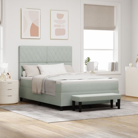 Cama con Somier con Colchón y Banco Gris Claro 160x200 cm Terciopelo | Foro24.es | Tu tienda online para hogar, jardín y más Foro24.es