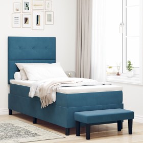 Cama con Box Spring con Colchón & Banco Azul Oscuro 80x200 cm Terciopelo de , Camas y somieres - Ref: Foro24-3344478, Precio:...