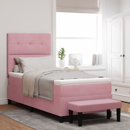 Cama con Somier con Colchón & Banco Rosa 90x200 cm Terciopelo de , Camas y somieres - Ref: Foro24-3344491, Precio: 353,27 €, ...