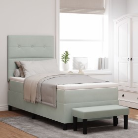 Cama Box Spring con Colchón y Banco Gris Claro 100x200 cm Terciopelo de , Camas y somieres - Ref: Foro24-3344492, Precio: 372...