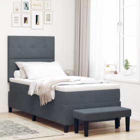 Cama con Box Spring con Colchón y Banco Gris Oscuro 100x200 cm Terciopelo de , Camas y somieres - Ref: Foro24-3344493, Precio...