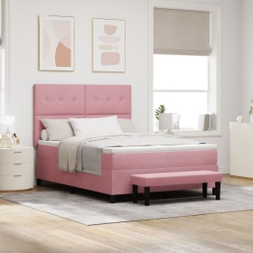 Cama con base con Colchón y Banco Rosa 140x190 cm Terciopelo de , Camas y somieres - Ref: Foro24-3344515, Precio: 537,37 €, D...