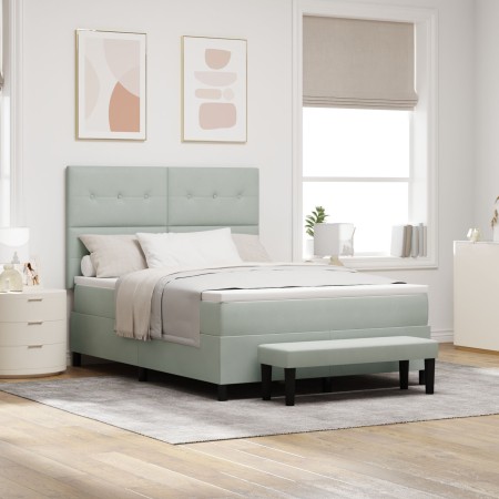Cama con Base (Box Spring) y Colchón & Banco Gris Claro 140x200 cm de Terciopelo | Foro24.es | Tu tienda online para hogar, jardín y más Foro24.es