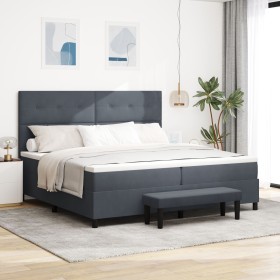 Cama con Base de Resortes de con Colchón & Banco Gris Oscuro 200x200 cm Terciopelo de , Camas y somieres - Ref: Foro24-334453...