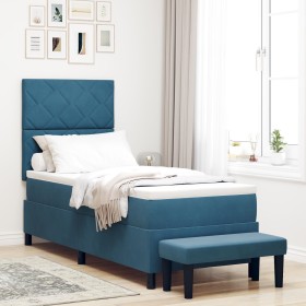 Cama con somier con colchón y banco azul oscuro 80x200 cm de terciopelo de , Camas y somieres - Ref: Foro24-3344544, Precio: ...