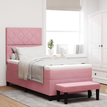 Cama Box Spring Rosa con Colchón y Banco 90x190 cm Terciopelo de , Camas y somieres - Ref: Foro24-3344551, Precio: 370,83 €, ...