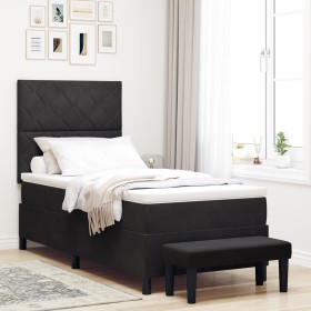 Cama Box Spring con Colchón y Banco Negro 90x200 cm Terciopelo de , Camas y somieres - Ref: Foro24-3344554, Precio: 370,87 €,...