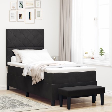 Cama Box Spring con Colchón y Banco Negro 90x200 cm Terciopelo de , Camas y somieres - Ref: Foro24-3344554, Precio: 370,87 €,...