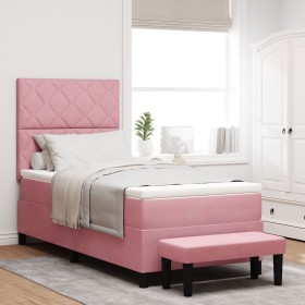 Cama Box Spring con Colchón y Banco Rosa 90x200 cm Terciopelo de , Camas y somieres - Ref: Foro24-3344557, Precio: 358,32 €, ...