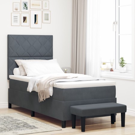 Cama con Estructura con Colchón y Banco Gris Oscuro 100x200 cm Terciopelo | Foro24.es | Tu tienda online para hogar, jardín y más Foro24.es