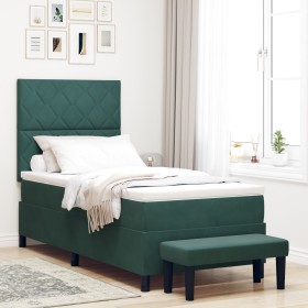 Cama con Box Spring con Colchón & Banco Verde Oscuro 100x200 cm Terciopelo de , Camas y somieres - Ref: Foro24-3344561, Preci...