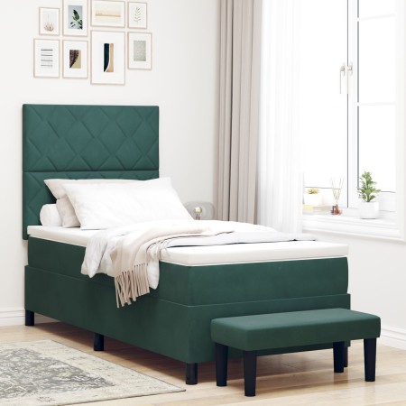 Cama con Box Spring con Colchón & Banco Verde Oscuro 100x200 cm Terciopelo de , Camas y somieres - Ref: Foro24-3344561, Preci...
