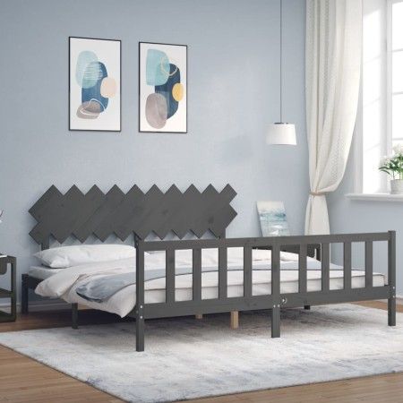 Estructura de cama con cabecero madera maciza gris 200x200 cm de vidaXL, Camas y somieres - Ref: Foro24-3193488, Precio: 174,...