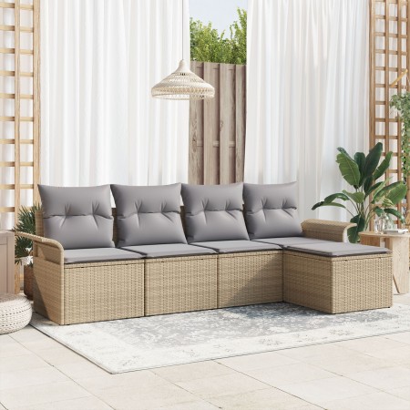 Juego de Sofás de Jardín de 5 Piezas con Cojines - Beige de Poliratán | Foro24.es | Tu tienda online para hogar, jardín y más Foro24.es