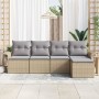 Juego de Sofás de Jardín de 5 Piezas con Cojines - Beige de Poliratán | Foro24.es | Tu tienda online para hogar, jardín y más Foro24.es
