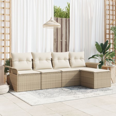 Juego de sofá de jardín de 5 piezas con cojines beige de poliratán | Foro24.es | Tu tienda online para hogar, jardín y más Foro24.es