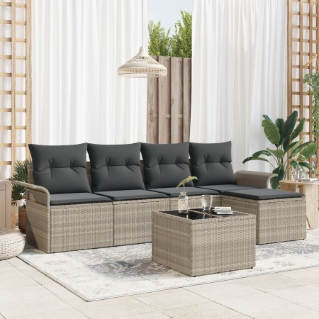 Conjunto de sofá de jardín de 6 piezas con cojines gris polirratán | Foro24.es | Tu tienda online para hogar, jardín y más Foro24.es