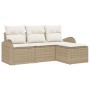Juego de sofá de jardín de 4 piezas con cojines beige de ratán sintético de , Sofás de exterior - Ref: Foro24-3345991, Precio...