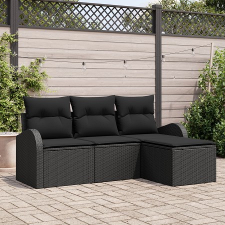 Juego de Sofá de Jardín de 4 Piezas con Cojines en Negro y Poliratán de , Sofás de exterior - Ref: Foro24-3345993, Precio: 26...
