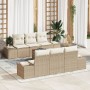 Conjunto de sofá de jardín de 7 piezas con cojines Beige Ratán Poliéster Acacia | Foro24.es | Tu tienda online para hogar, jardín y más Foro24.es