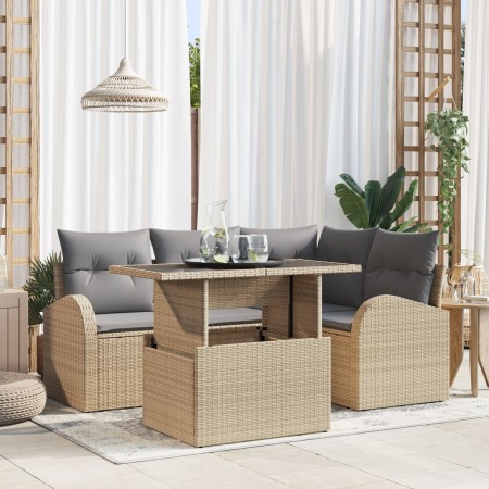 Juego de Sofás de Jardín de 5 Piezas con Cojines Beige Ratán Poliéster | Foro24.es | Tu tienda online para hogar, jardín y más Foro24.es